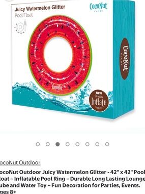 CocoNut Juicy Watermelon Glitter Inflatable Pool Float - Bright Red & Green
